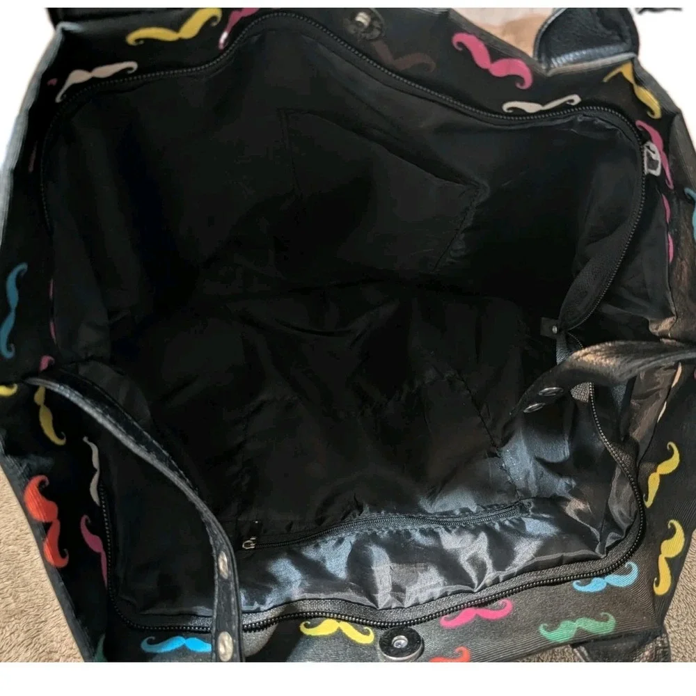 Mustache Bag Purse All Snaps Work, Missing Center Zipper AS IS
